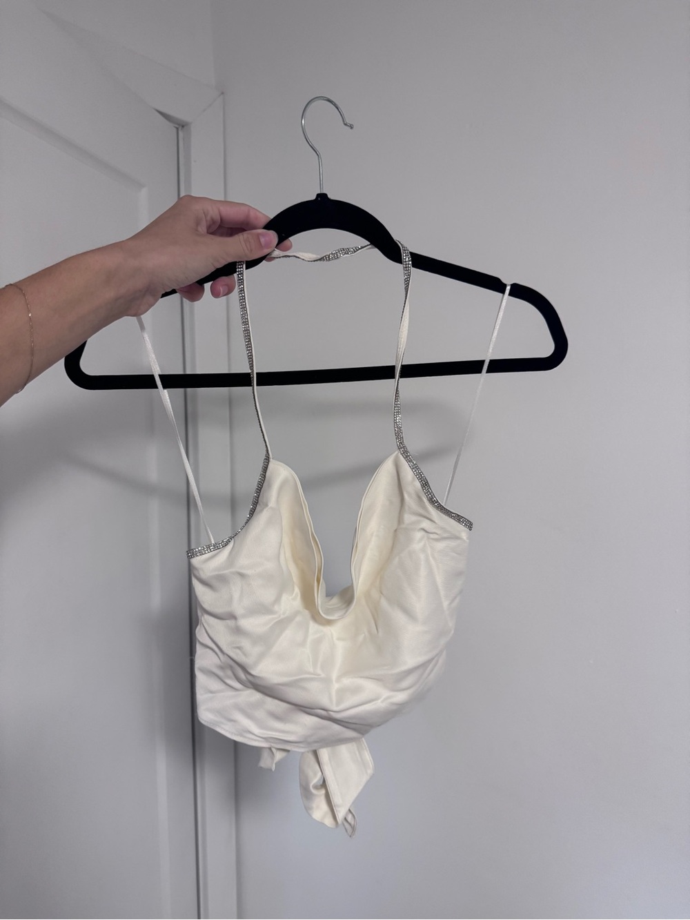 Cropped Satin Cowlneck Top